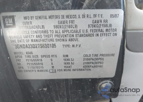 2007 Chevrolet Hhr Lt z USA, uszkodzony, nr VIN 3GNDA23D27S630105